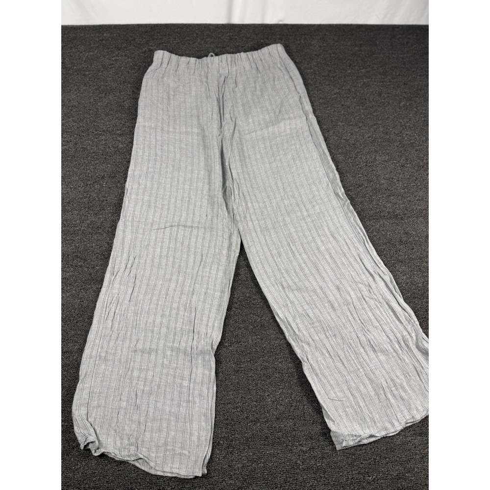Bershka Gray Striped Flowy Pants - Medium